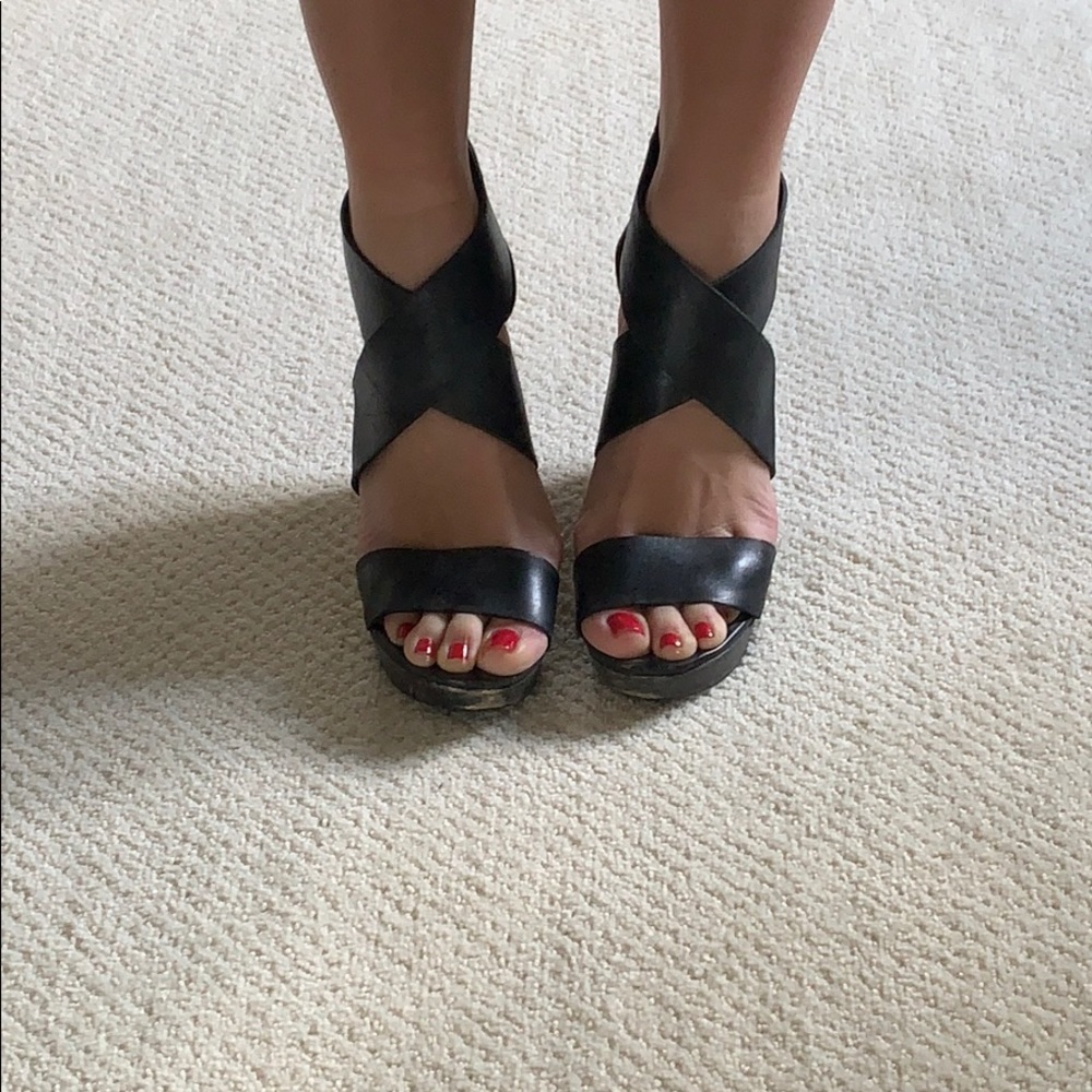 DVF black cross cross wedges